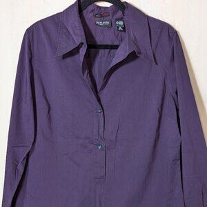 VTG New York & Co Company Vintage PURPLE Fitted 1/4 Button Cotton Shirt Size XL